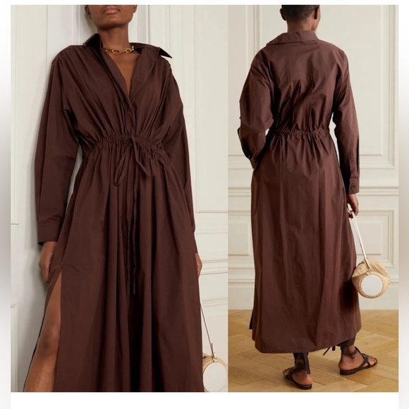 MATTEAU Gathered Organic Cotton-Poplin Maxi Shirt Dress